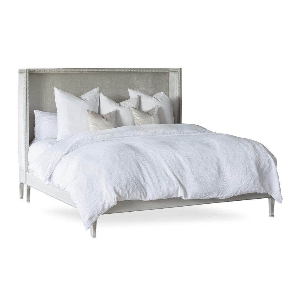 Cassia Bed in Dove Velvet and Antique Grey Finish