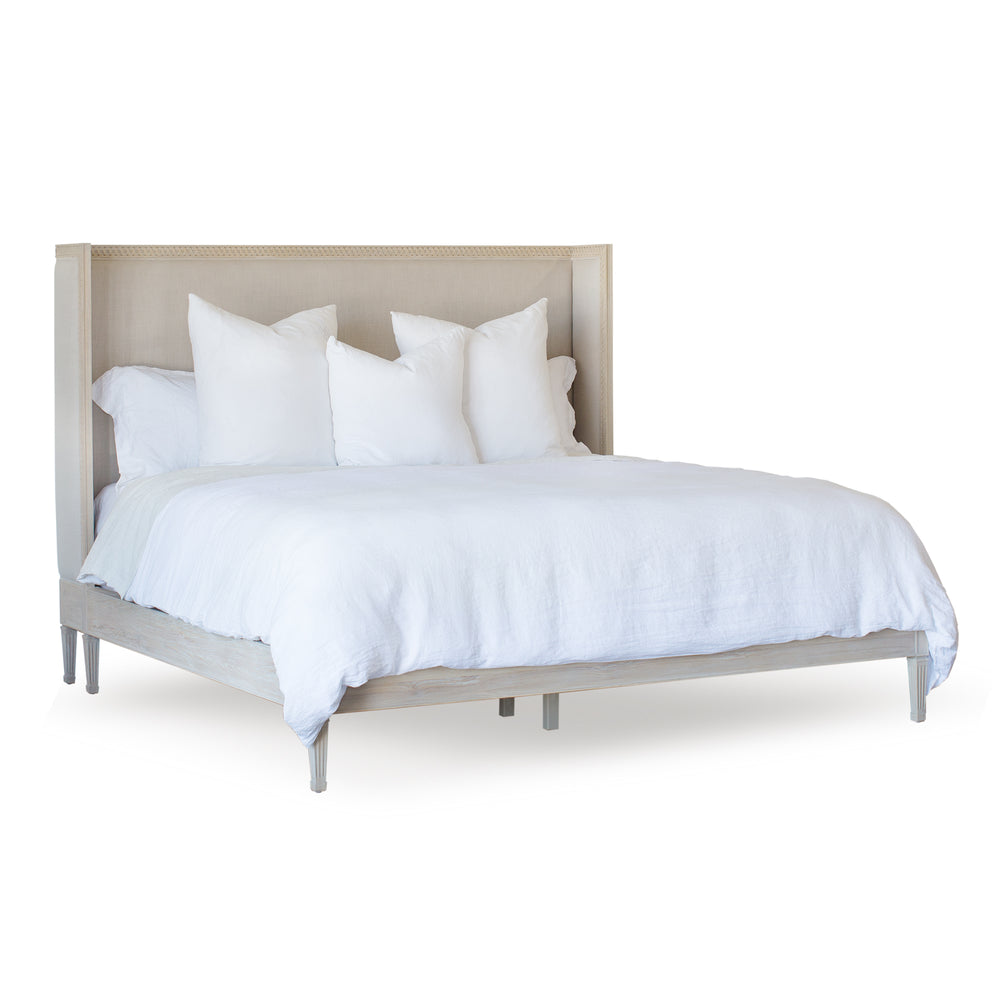 Queen Cassia Bed in Storm Linen and Nordic Oak Finish