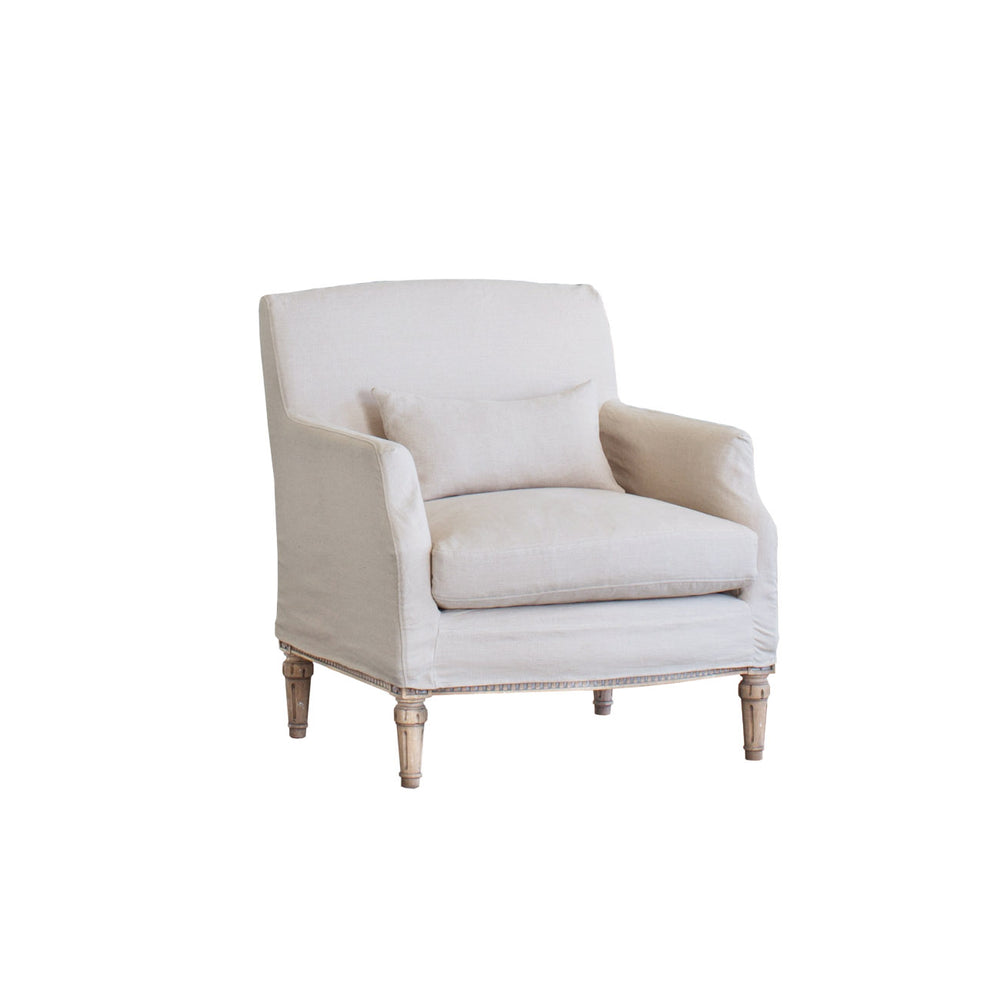 Louis Cannes Bergère in Harvest Linen Slipcover and Starboard Oak Finish