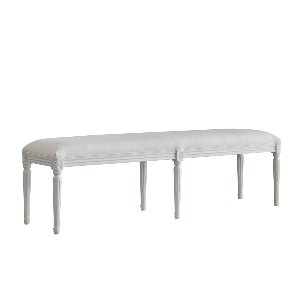 King Boudoir Bench in Sand Dune Linen and Sea Glass Finish