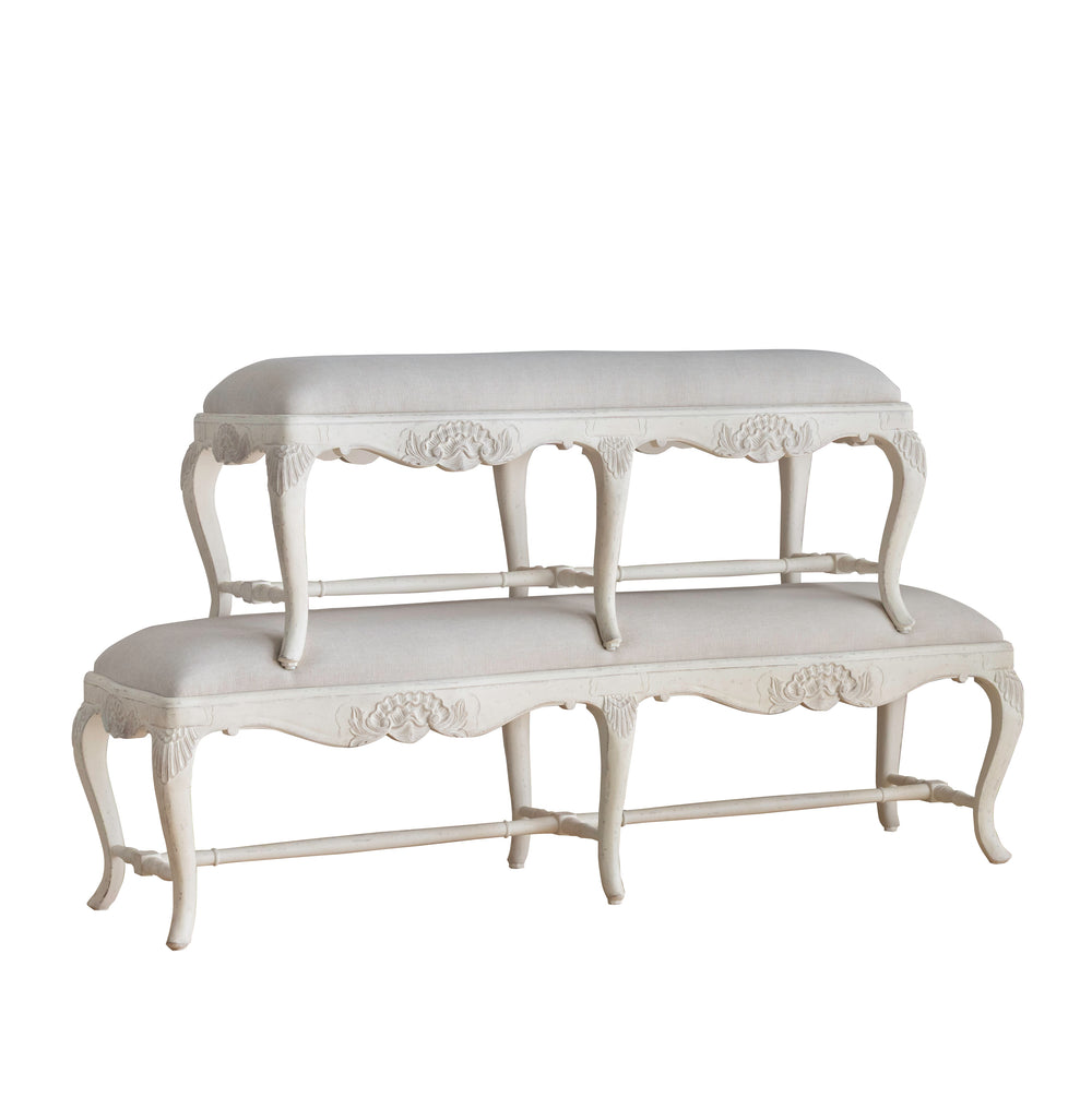 Rococo Bench in Harvest Linen and French White Finish