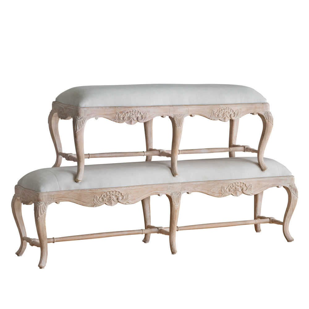 Rococo Bench in Salt Velvet and Pale Poplar Finish