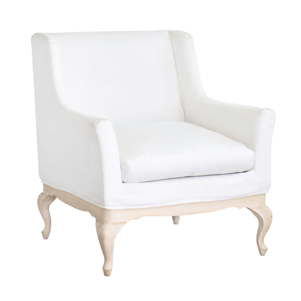 Rococo Bergère in Whispy White Linen in Swedish Oak Finish