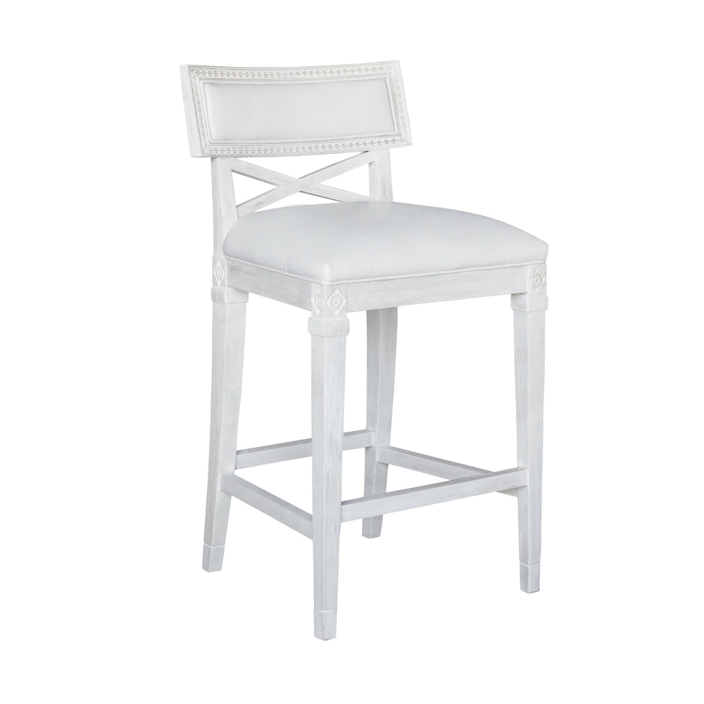 La Belle Fleur Counter Chair in White Leather and Chantilly White Finish