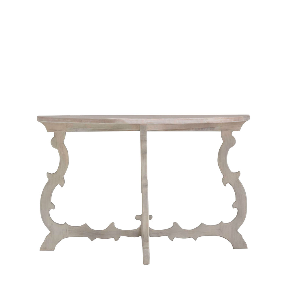 Tessin Demi Lune Console in Distressed Wood and Artisan White Finish