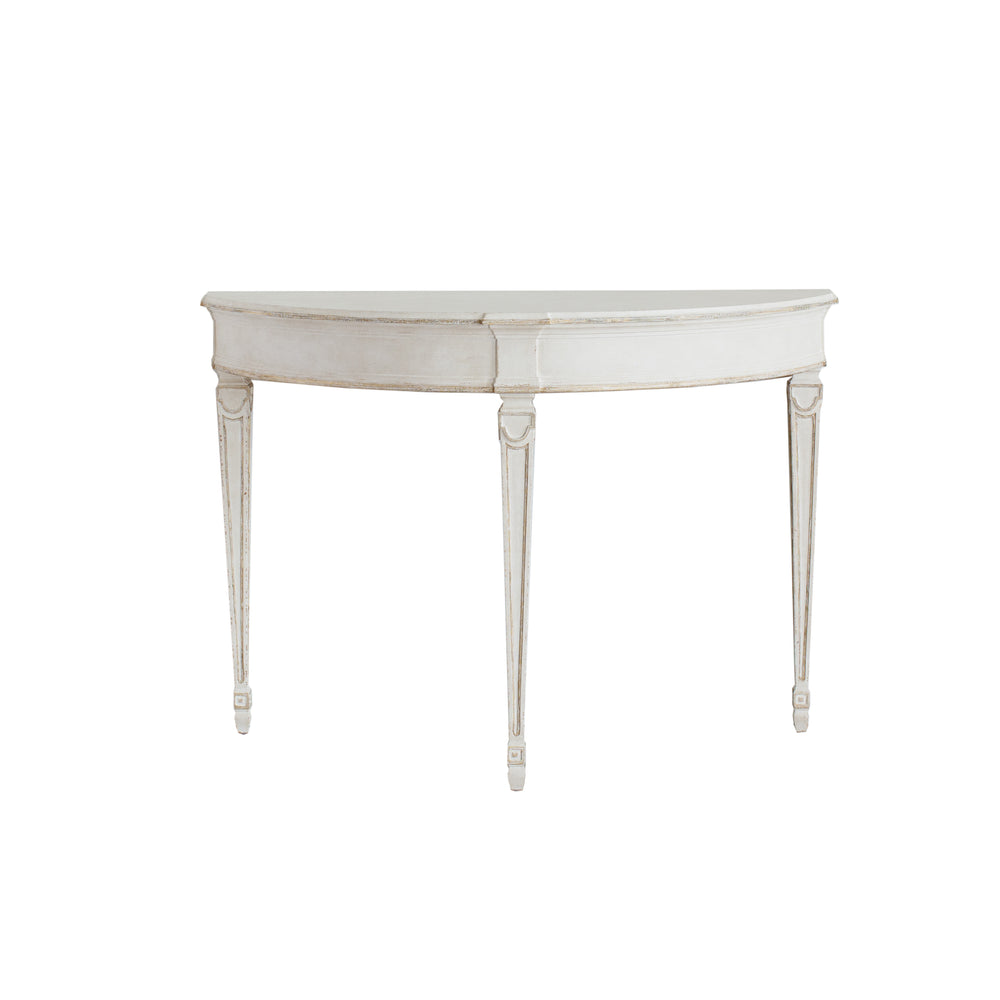 Sophia Magdalena Demi Lune Console in Rosette White and Gold Trim Finish