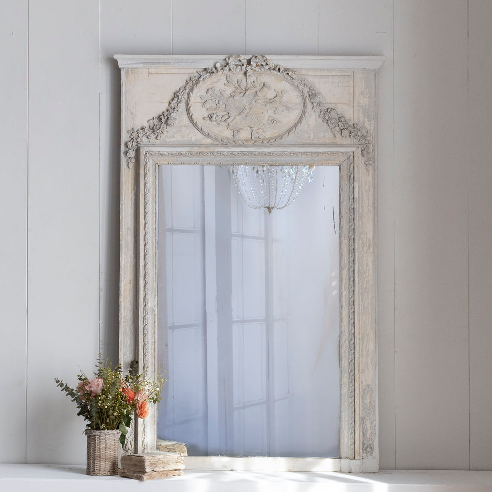 Antique Cream and White Trumeau Mirror