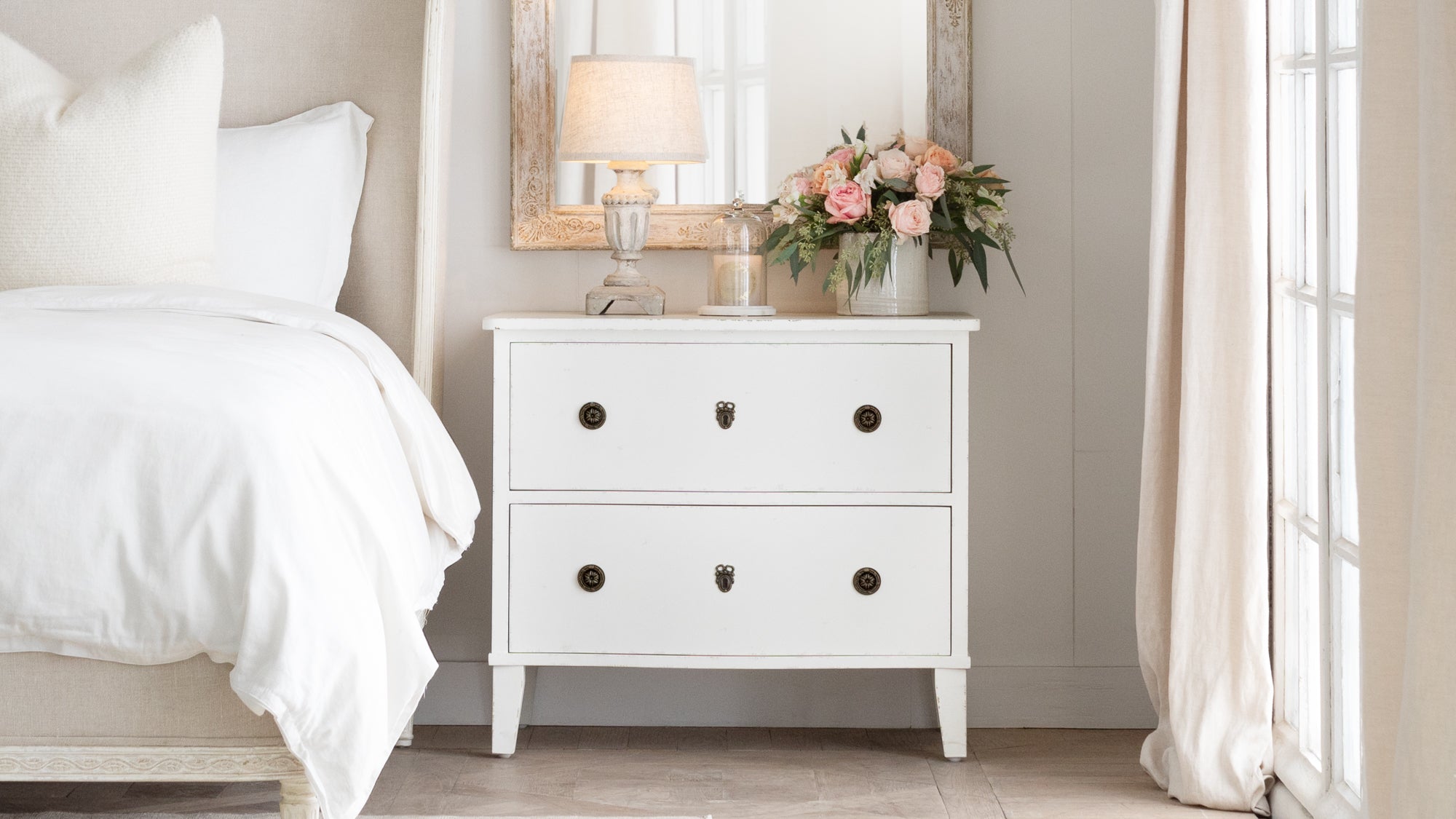 Gustavus Nightstand in Antique White Finish