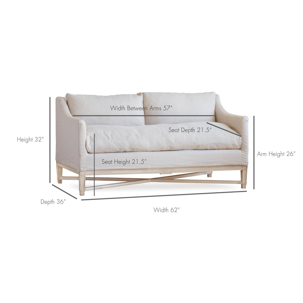 Scandinavian Loveseat in Harvest Linen Slipcover and Worn Oak Finish