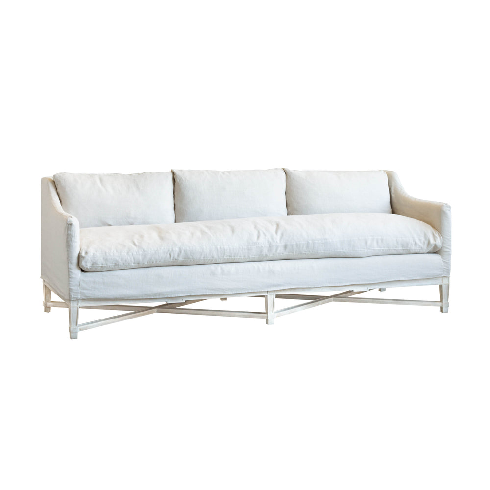 Scandinavian Sofa in Harvest Linen Slipcover and Worn Oak Finish