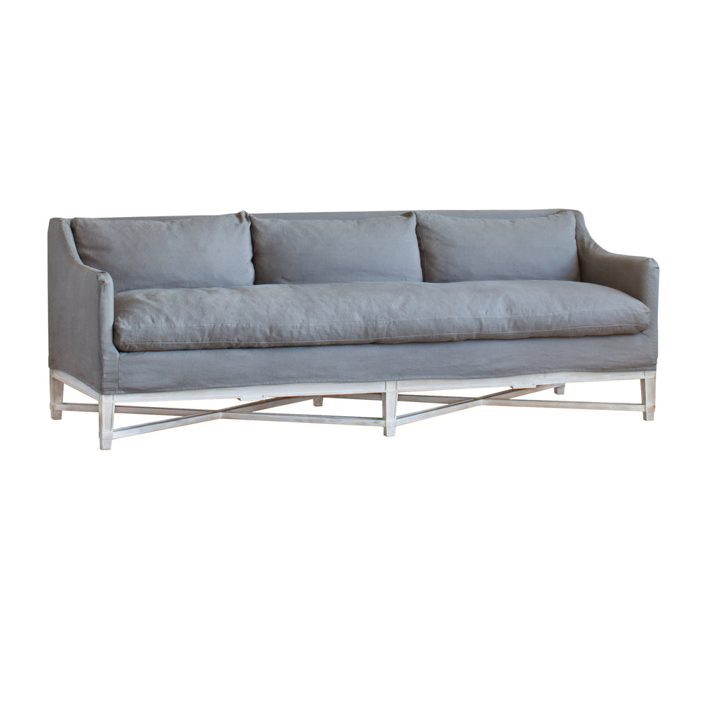 Scandinavian Sofa in Slate Grey Linen Slipcover and Worn Oak Finish