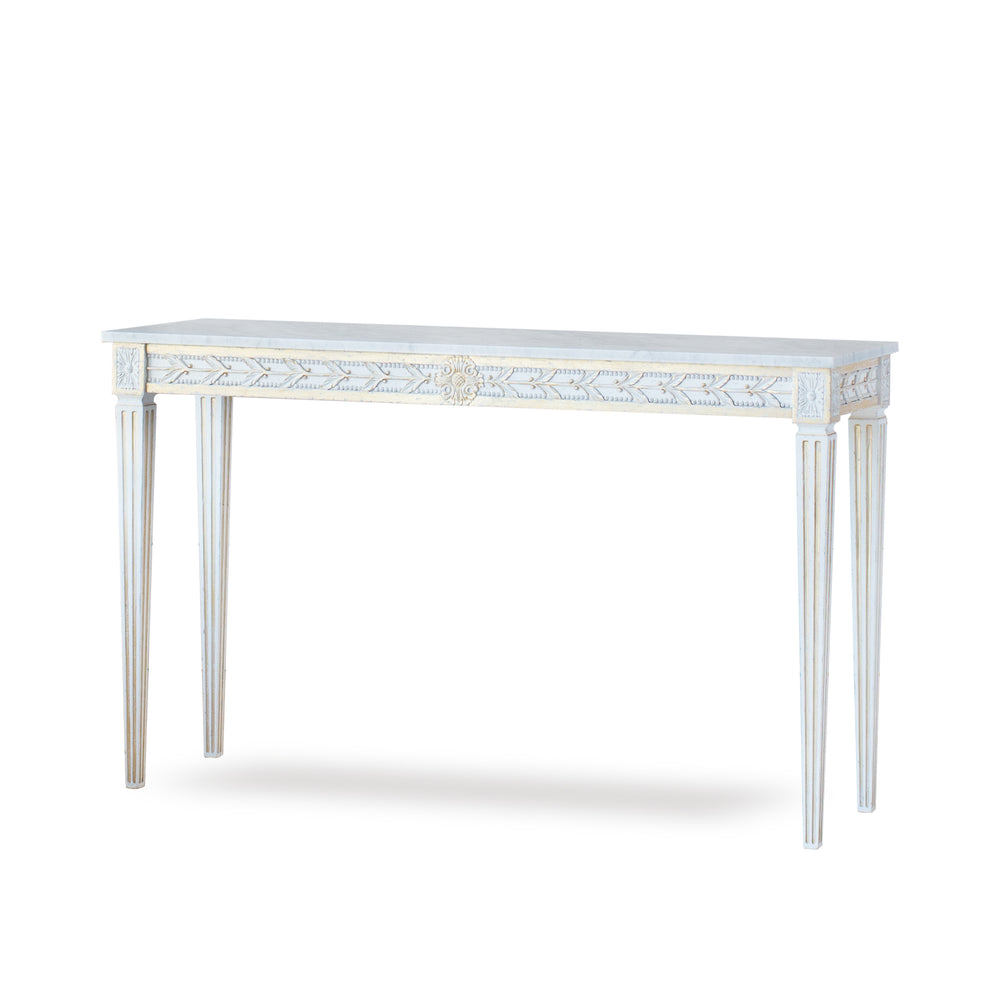 Astrid Console  in Antique White with Gold Leaf Finish