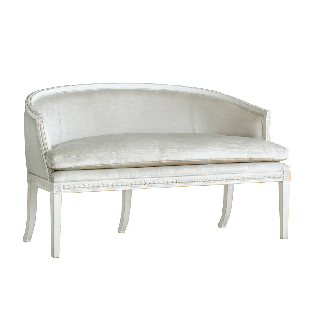 Lilibet Settee in Dove Velvet and French White Finish