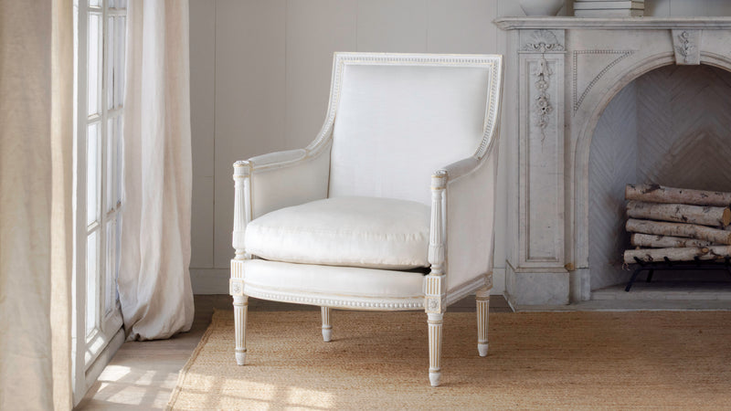 Minerva Bergère in Ivory Velvet and Antique White with Gold Leaf Finis