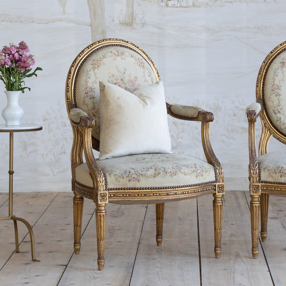 Antique Louis XVI Gilt Armchair - Oval Back