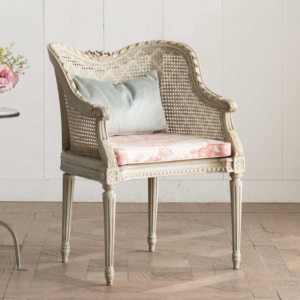 French Antique White Cane Armchair