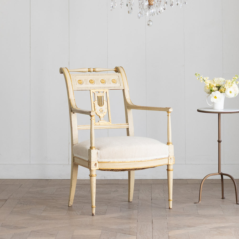 Antique Directoire Armchair with Carved Detail