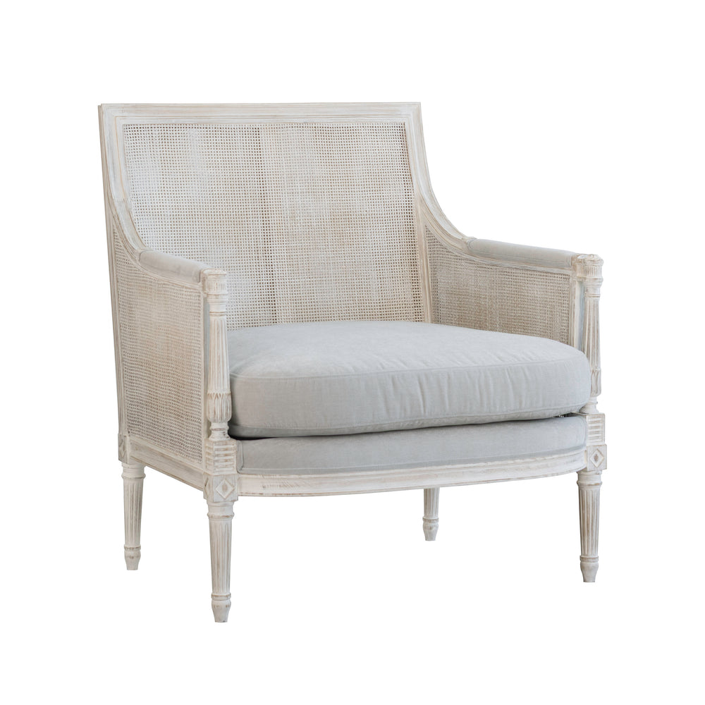 Hugo Cane Bergère in French Eggshell Chenille and Porcelain White Finish