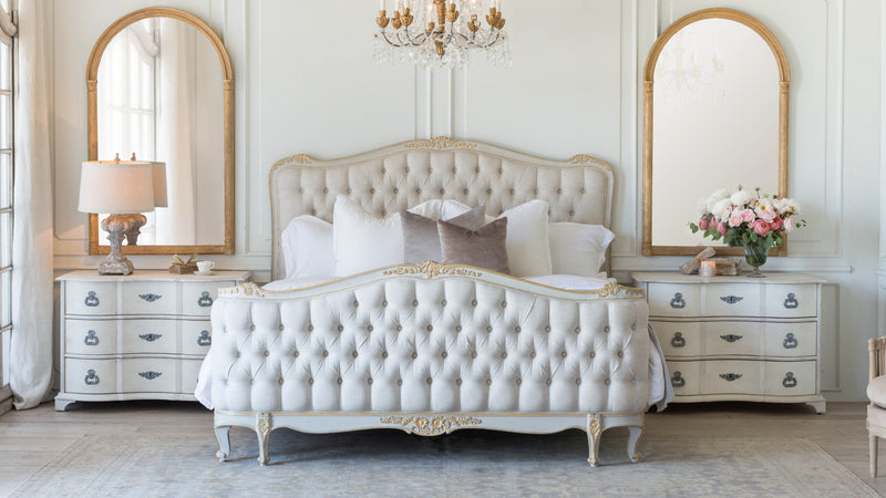 Sophia Bed in Fog Linen and Gold Two