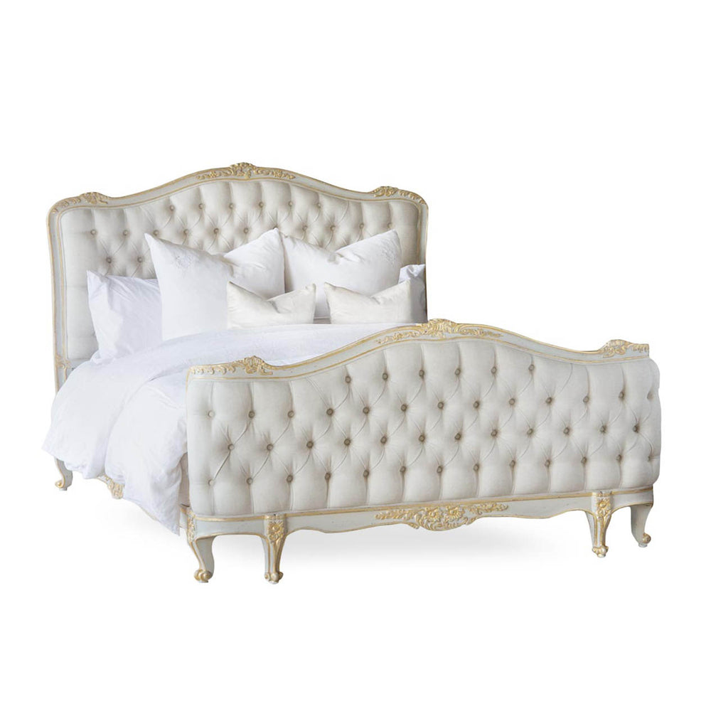 Sophia Bed in Fog Linen and Gold Two-Tone Finish