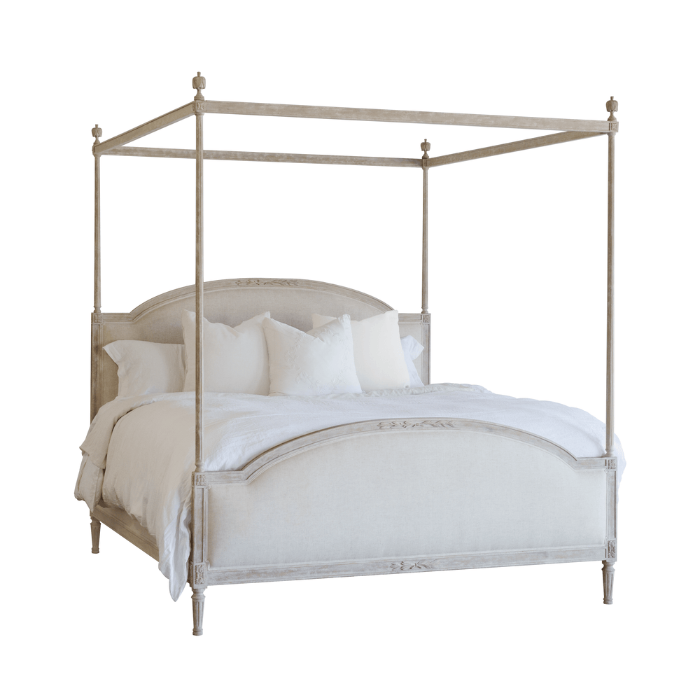 Dauphine Canopy Bed in Fog Linen and Beach House Natural Finish