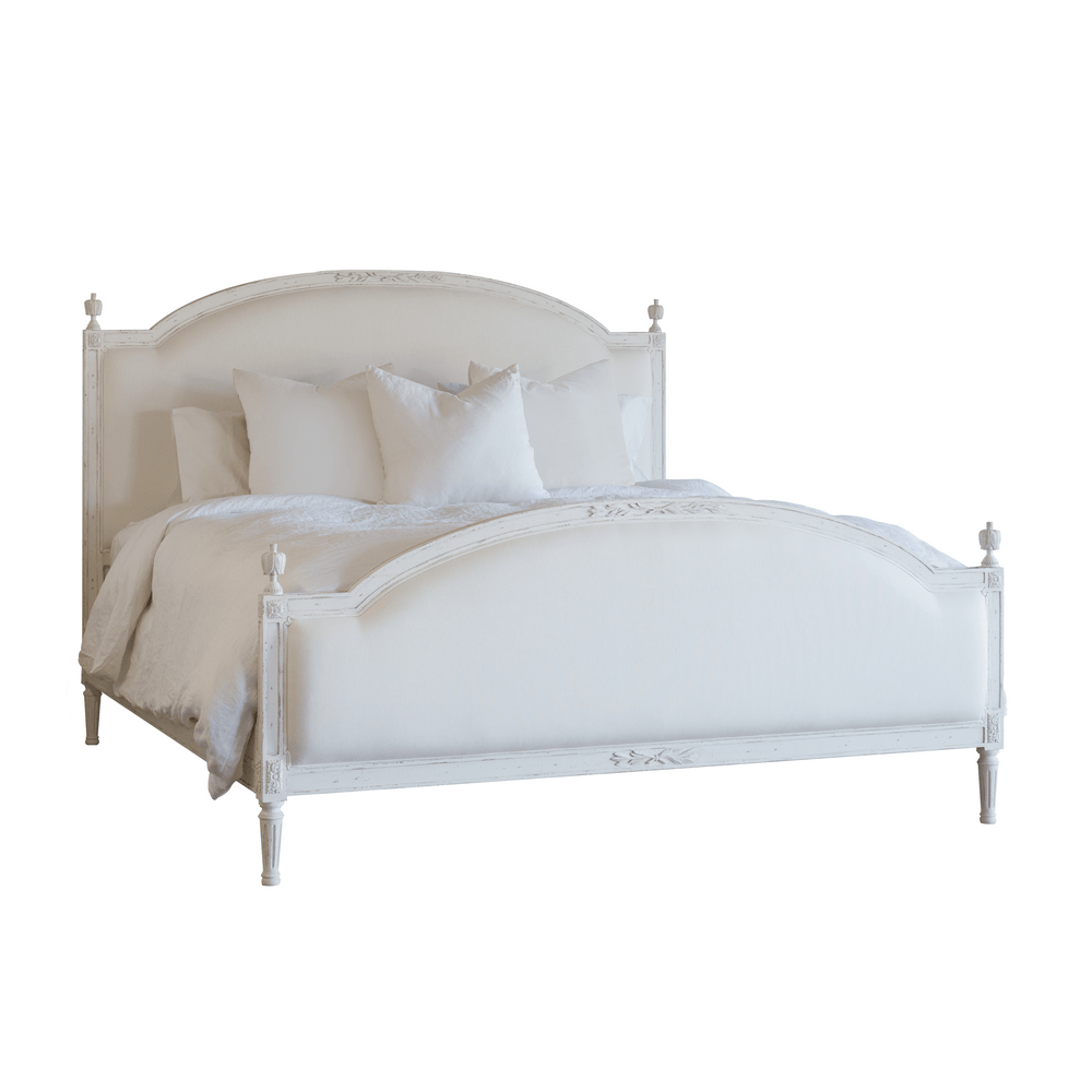 Dauphine Bed in White Linen and Weathered White Finish