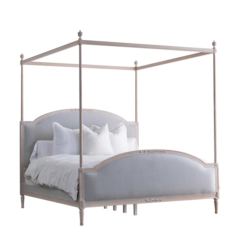 Dauphine Canopy Bed in French Eggshell Chenille and Pale Ashwood Finish