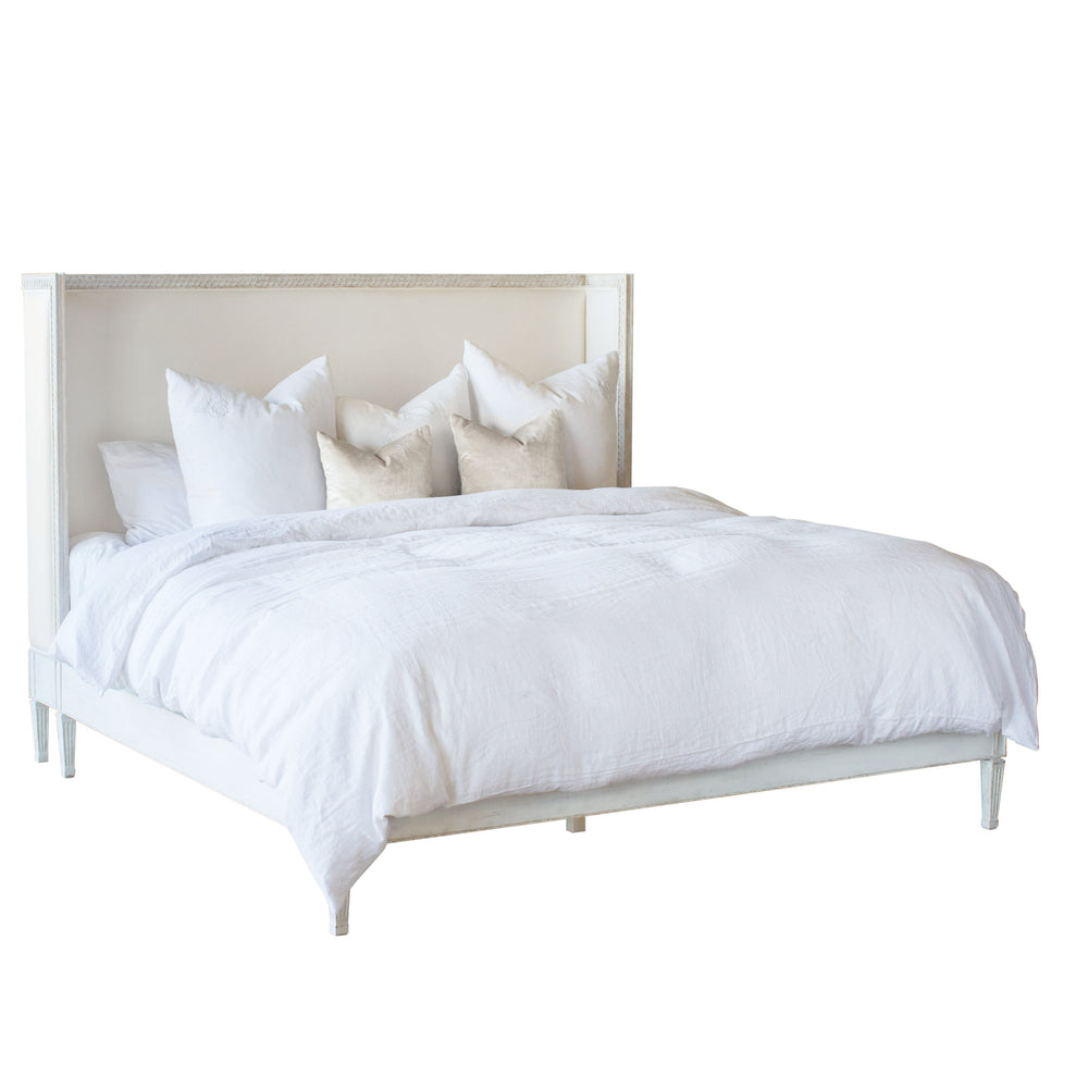 Cassia Bed in White Linen and Salt Water White Finish