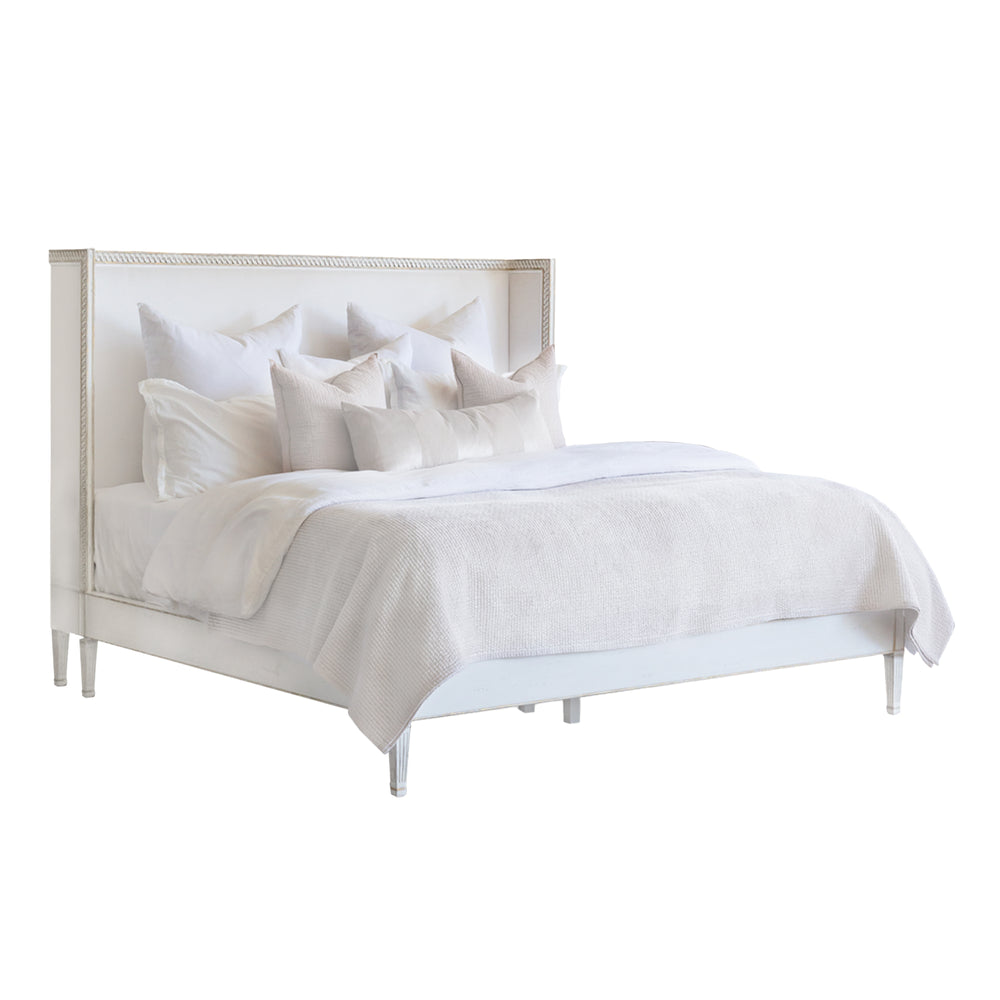 Cassia Bed in Ivory Velvet and Antique White With Gold Leaf Finish