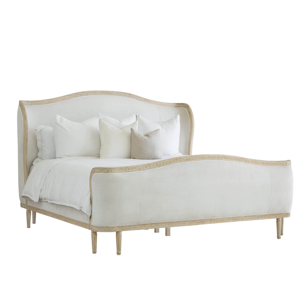 Helena Bed with Footboard in Salt Velvet and Pale Poplar Finish