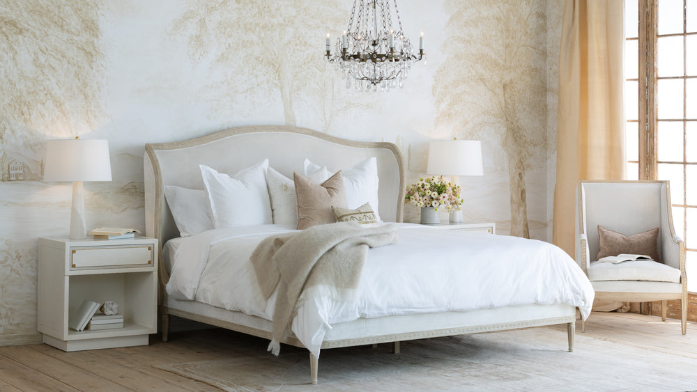 Helena Bed in Salt Velvet and Pale Poplar Finish