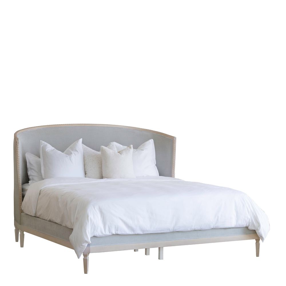 Caterina King Bed in French Eggshell Chenille and Pale Ashwood Finish