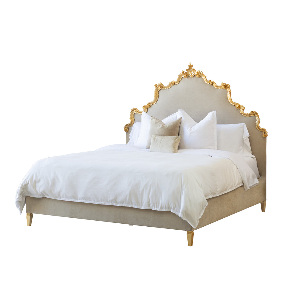 Fiore Bed in Oat Chenille and Italian Gilt Finish