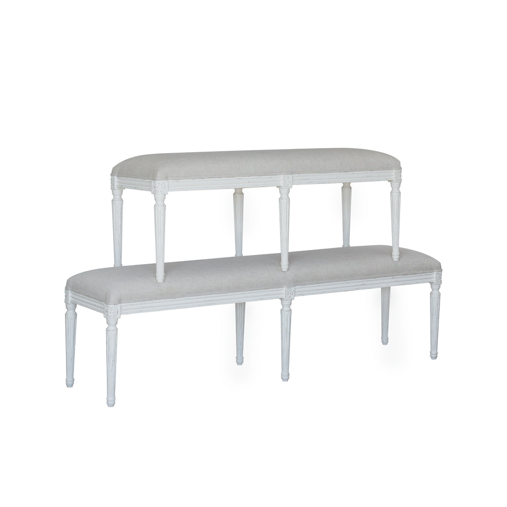 Boudoir Bench in Fog Linen and Antique White Finish