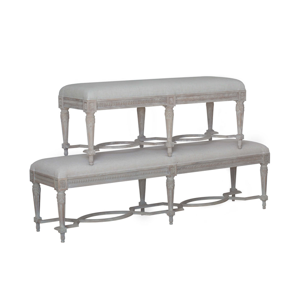 Constance Bench in Fog Linen and Beach House Natural Finish