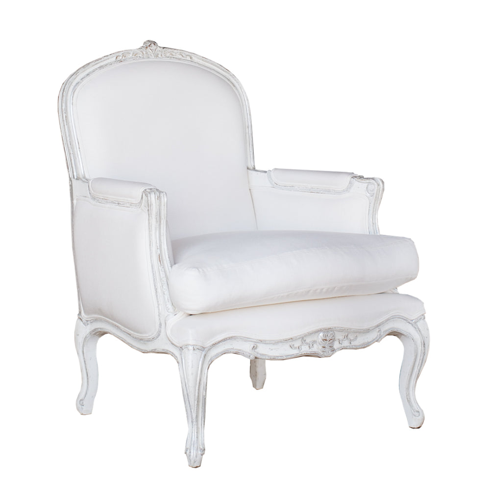 La Belle Bergere in White Linen and  Silver Two-Tone Finish