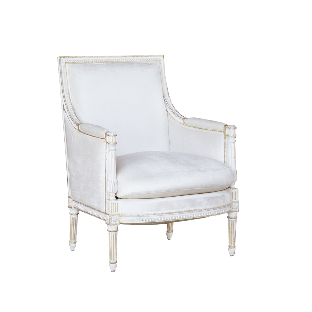 Minerva Bergere in Ivory Velvet and Antique White with Gold Leaf Finish