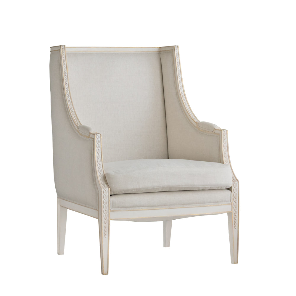 Bergamin Bergere in Sand Dune Linen and Coral White with Gilt Finish
