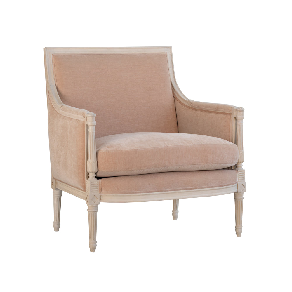 Hugo Bergère in Peach Blossom Chenille and Pale Ashwood Finish