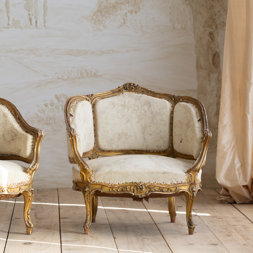Antique Gilt Louis XV Bergeres