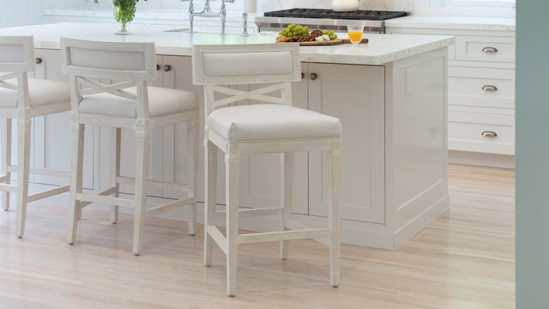 La Belle Fleur Counter Chair in White Leather and Chantilly White Fini