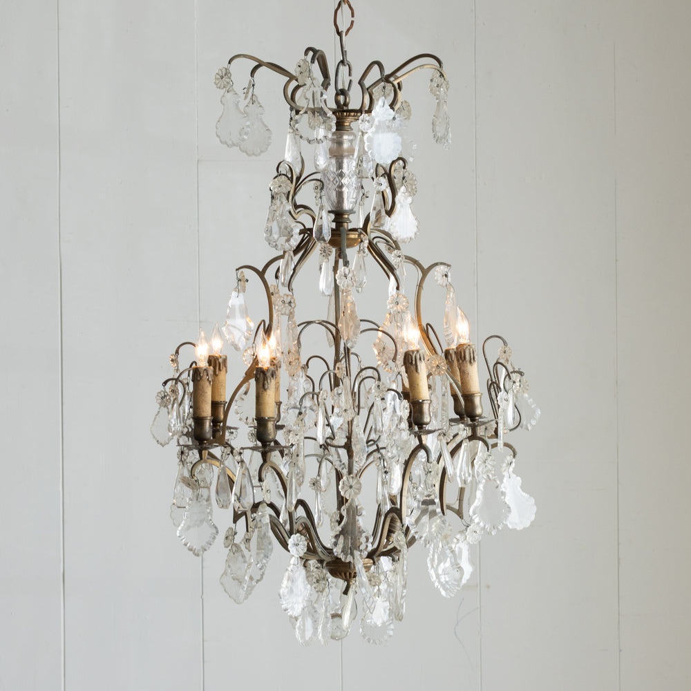 Antique French Brass and Crystal Chandelier