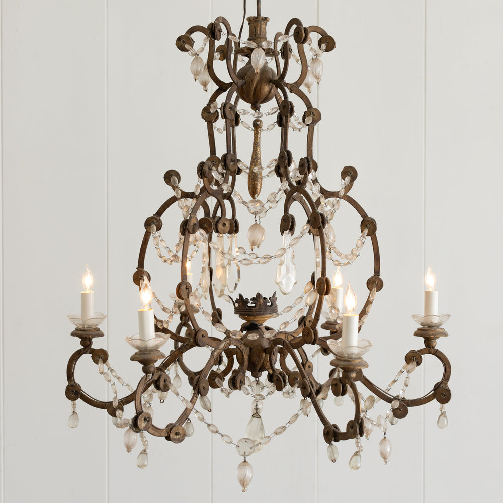 Antique Glass and Wood Detail Chandelier