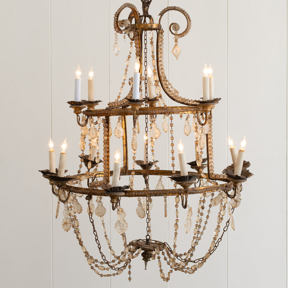 Antique Iron and Wood Chandelier