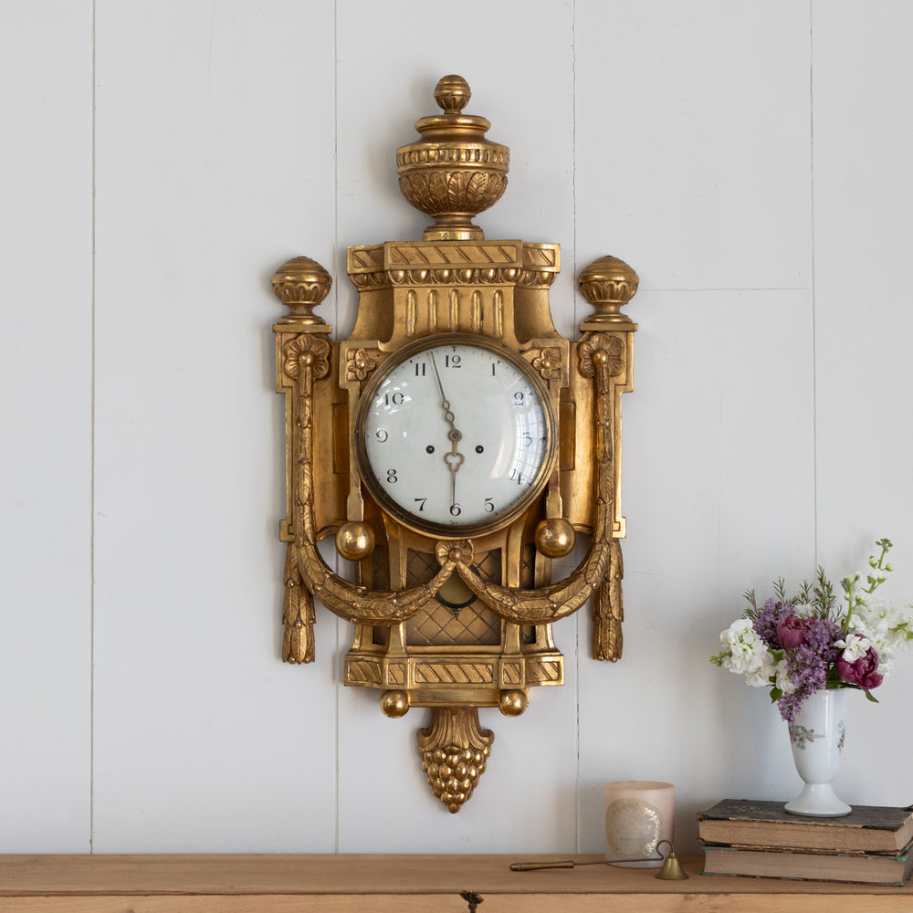 Antique Swedish Wall Clock with Architectural Details