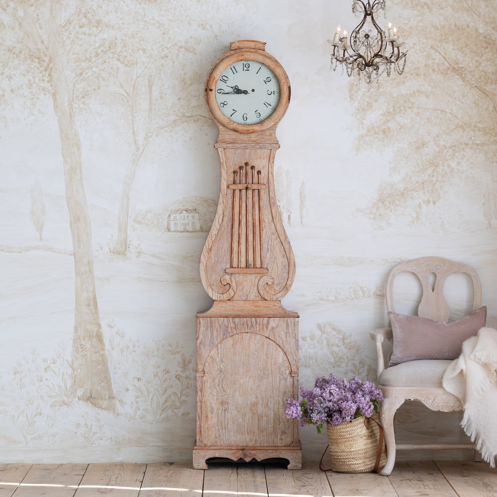 Antique Swedish Mora Standing Clock with Original Scraped Paint