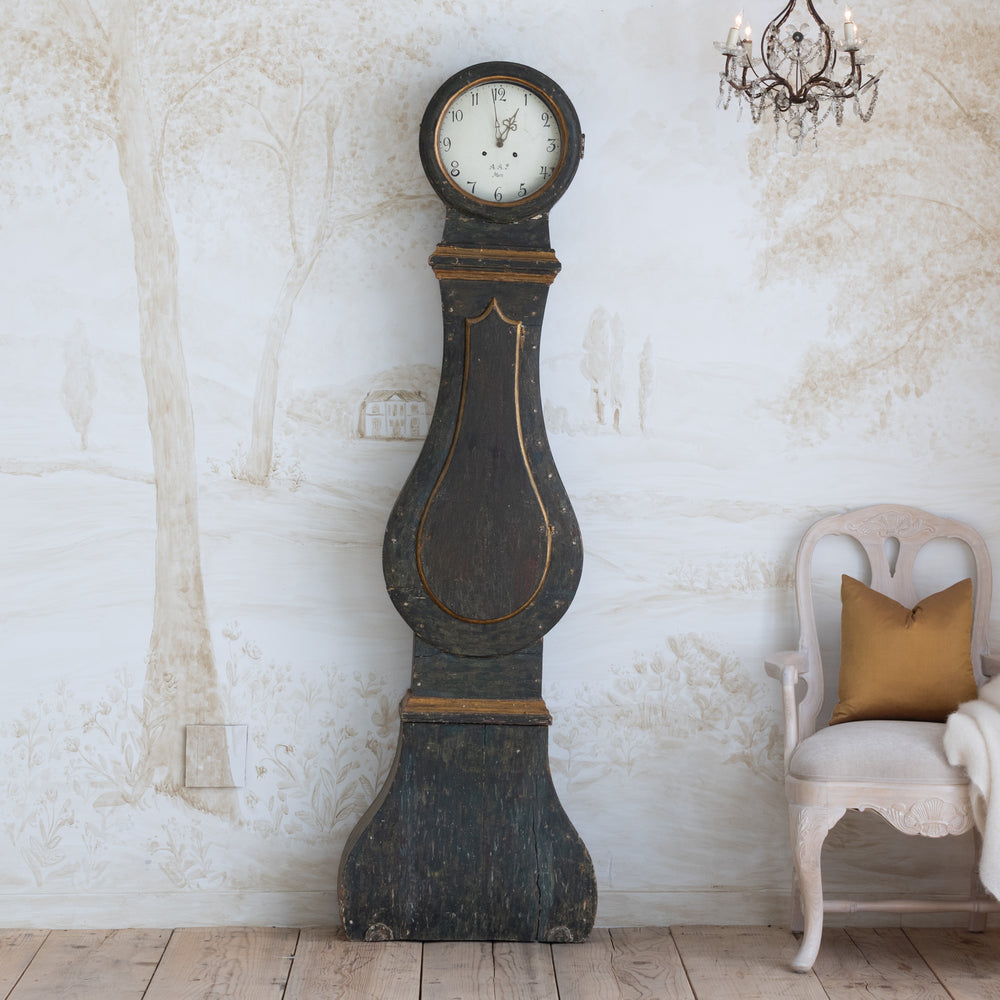 Antique Swedish Mora Clock in Original Green Paint