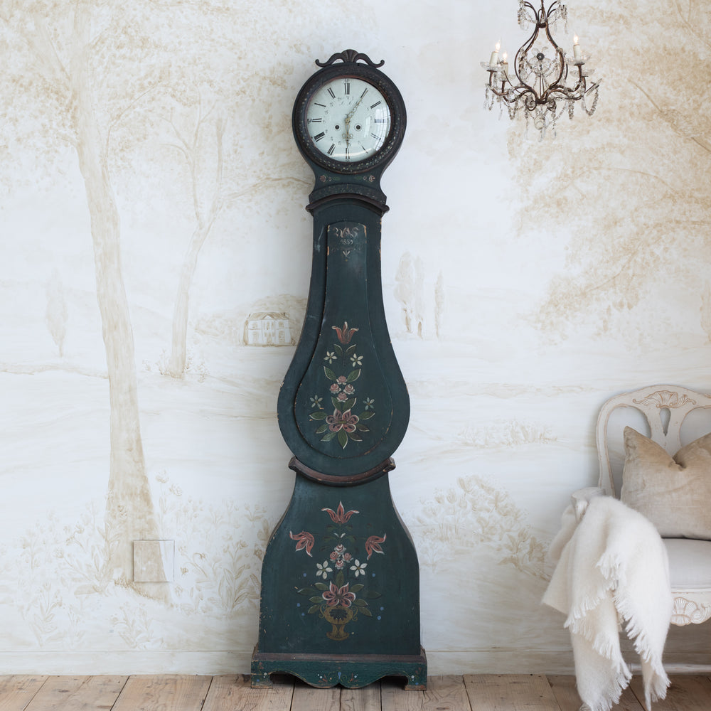 Antique Swedish Mora Clock – Dark Green Painted Case