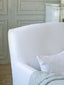 Louis Cannes Bergère in Whispy White Linen Slipcover and Starboard Oak Finish