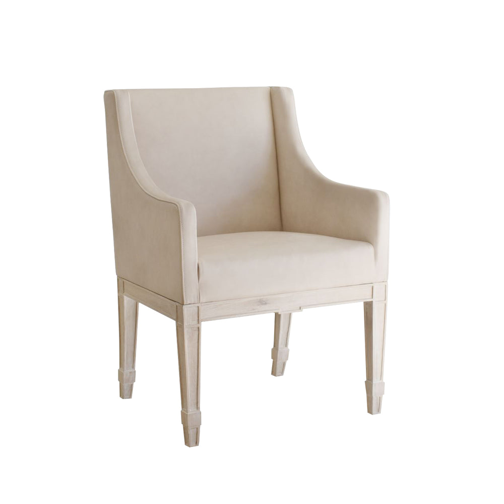 Scandinavian Dining Chair in Aged Beige Leather and Worn Oak Finish
